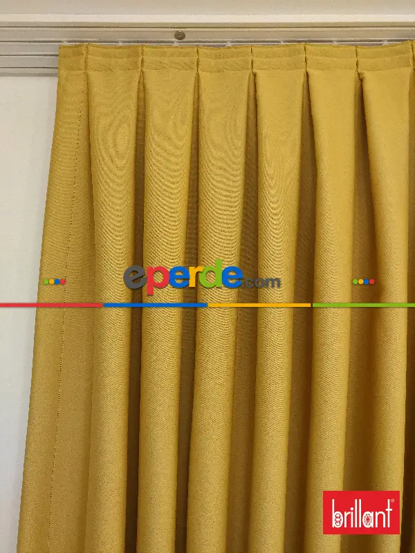 Yatak Odası - Brillant Karartma Blackout Hardal Sarı Renk Fon Perde- Hardal Sarısı