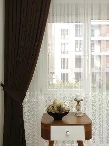 Kahverengi Düz Sade Mutfak Fon Perde Yan Kanat Perdesi- Kahverengi