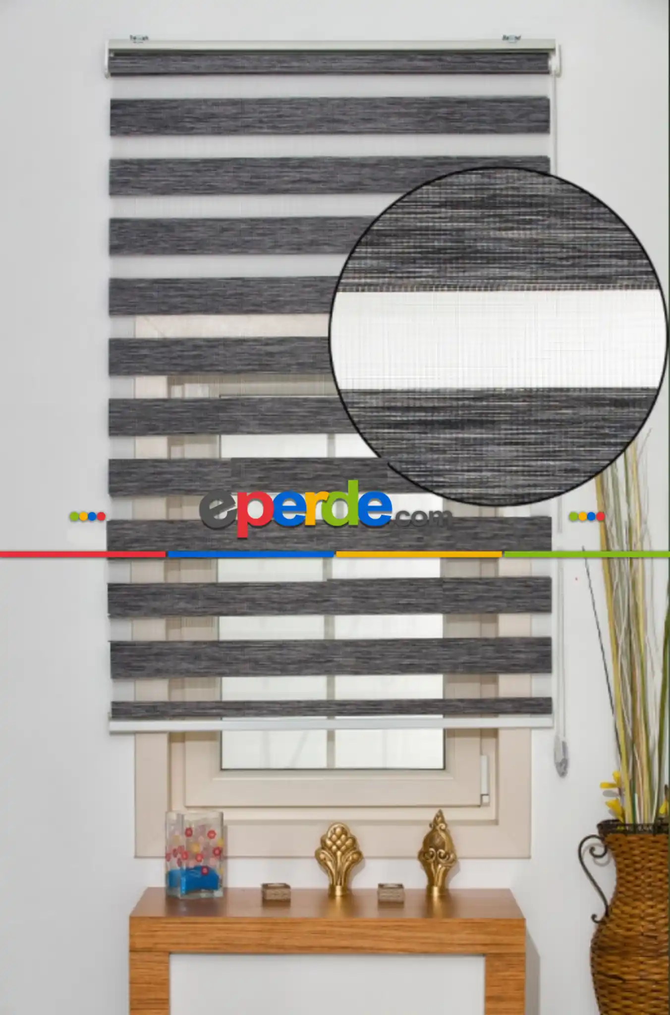 Brillant Kırmızı Zebra Perde- Antrasit