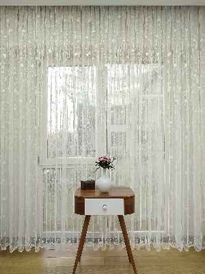Spor Puantiyeli Desen Fransız Dantel Tül Perde- Ekru