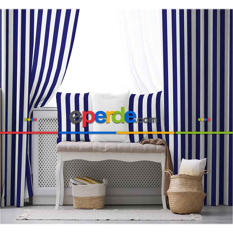Genç Odası - Çizgili Fon Perde Evim1622-4 Kumaşı Kalındır Duck Bezi Değildir