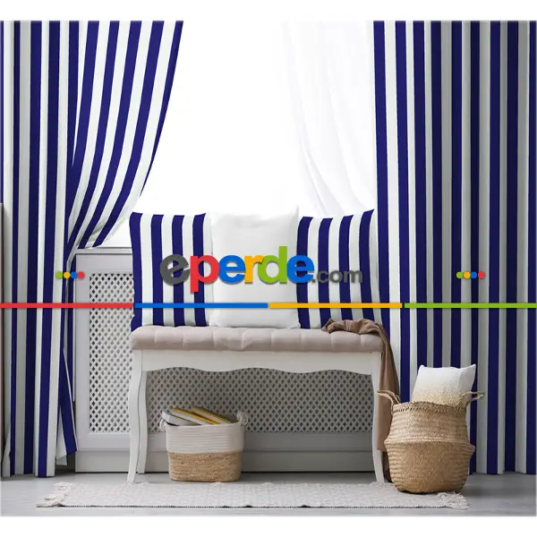 Genç Odası - Çizgili Fon Perde Evim1622-4 Kumaşı Kalındır Duck Bezi Değildir