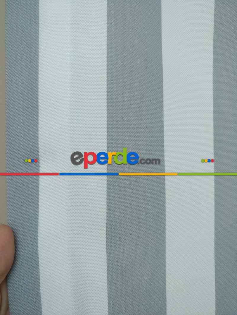 Gri Beyaz Çizgili Kaliteli Fon Perde Modelleri- Mavi-Beyaz