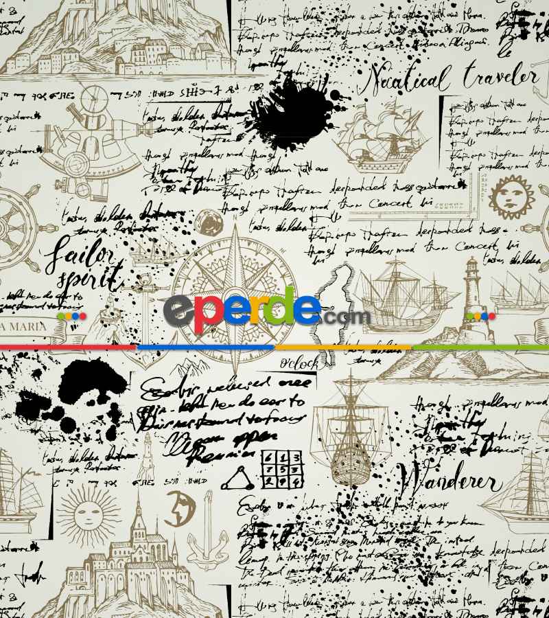 Genç Odası - Denizci Desenli Baskılı Stor Perde- Siyah-ekru-kahve