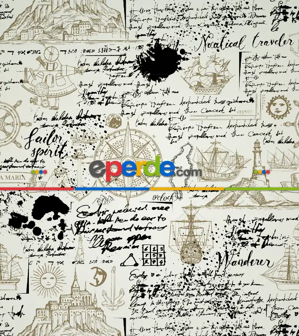 Denizci Desenli Baskılı Stor Perde- Siyah-ekru-kahve