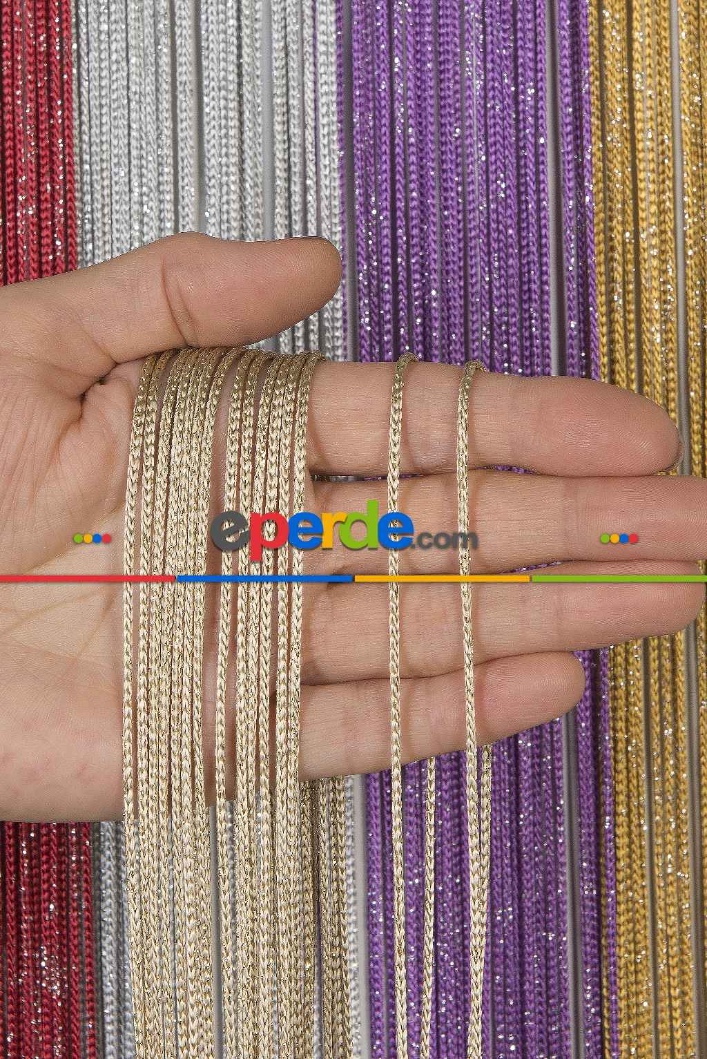 Kalın Zincir Serisi İp Perde Bej Altın- Bej-altın Simli