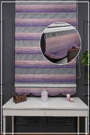 Zebra Perde - Mor Pudra Pembe Geçişli Kırık Pileli Zebra Perde