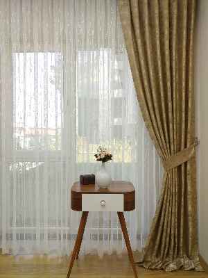 Patinedesenli Sütlü Kahve - Katyonik Jakar Fon Perde- Sütlü Kahve