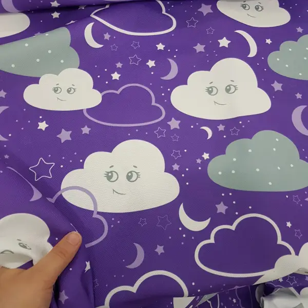 Bebek Odası Fon - Bulut Desenli Fon Perde Evm683-3 Kumaşı Kalındır Duck Bezi Değildir- Beyaz