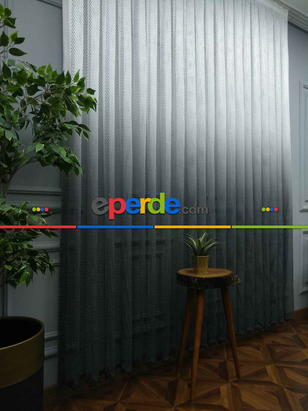 Degrade Geçişli File Tül 1.kalite Son Trend !!!- Ekru-Antrasit