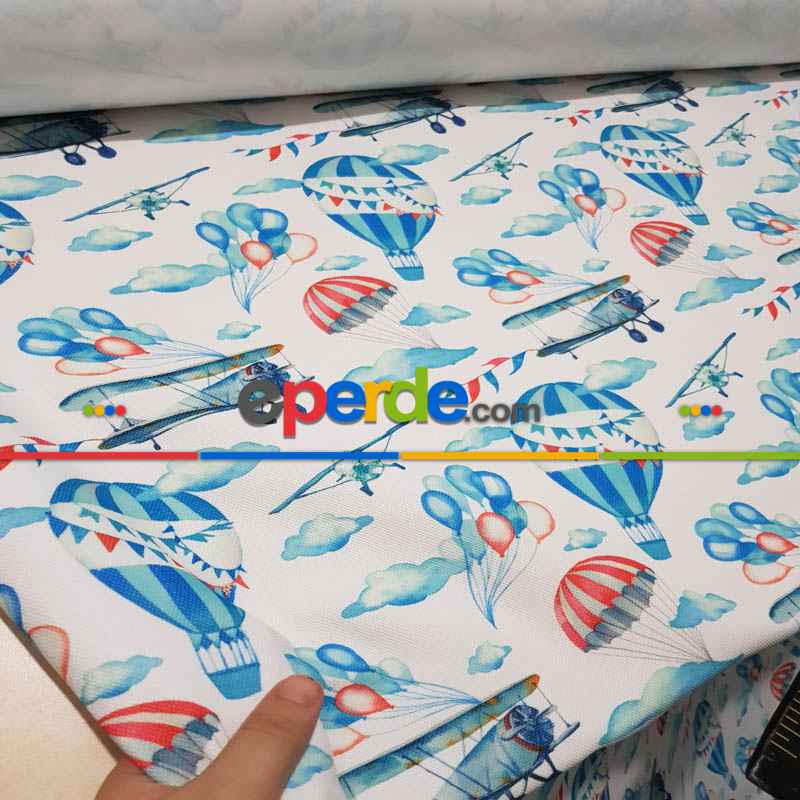 Bebek Odası Fon - Uçak Desenli Fon Perde K679 Kumaşı Kalındır Duck Bezi Değildir.- Mavi