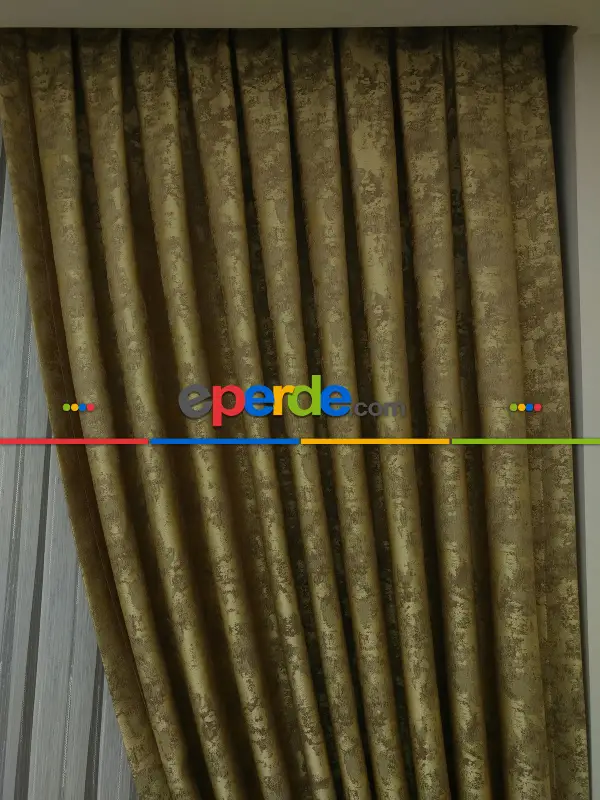 Patinedesenli Mat Sütlü Kahve Renk Jakar Desenli Fon Perde- Açık Camel