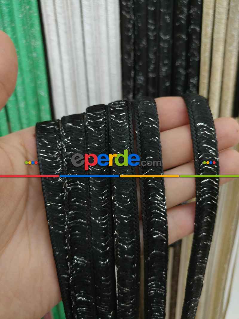 Mutfak İp Perde - Siyah Rengi İp Perde İpek Duble Serisi- Siyah-gümüş