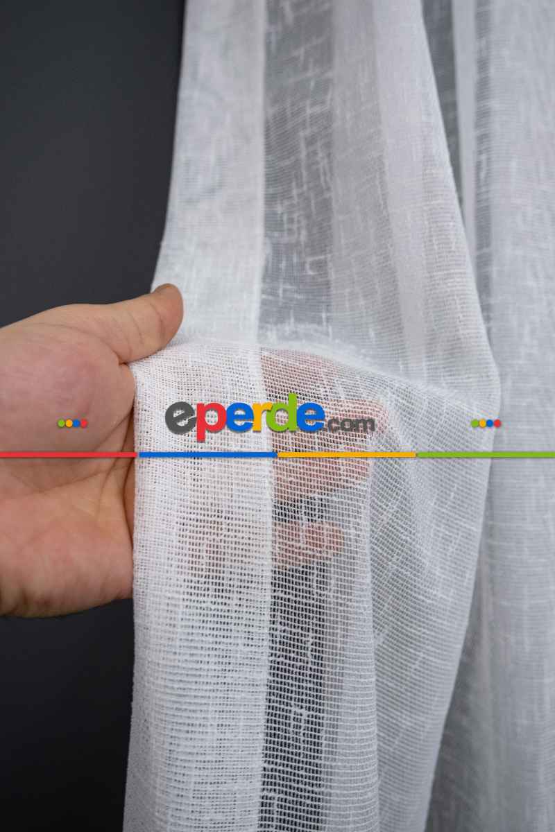 Şantuk Keten Serpme Desen Dökümlü Tül Ekru Kurşunlu Tül