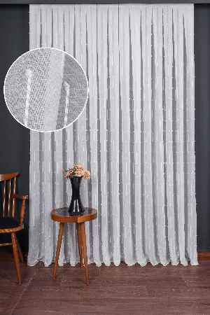 Minimal Çizgili Ekru Keten Tül Perde | Modern Ve Zarif Görünüm