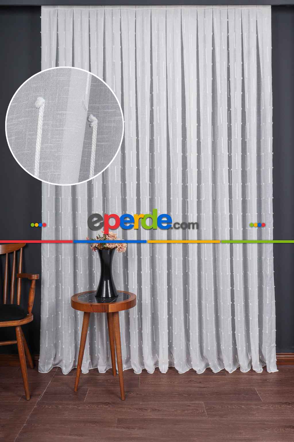 Minimal Çizgili Ekru Keten Tül Perde | Modern Ve Zarif Görünüm