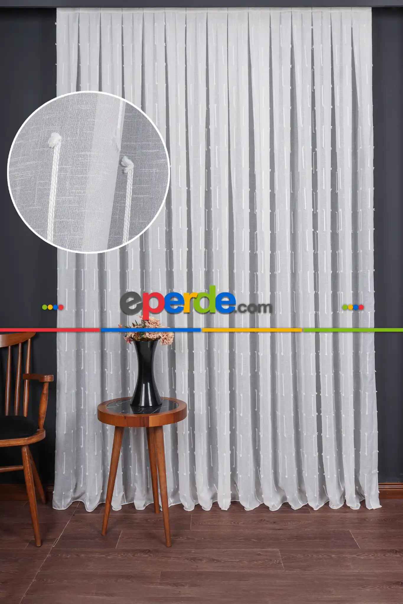 Minimal Çizgili Ekru Keten Tül Perde | Modern Ve Zarif Görünüm