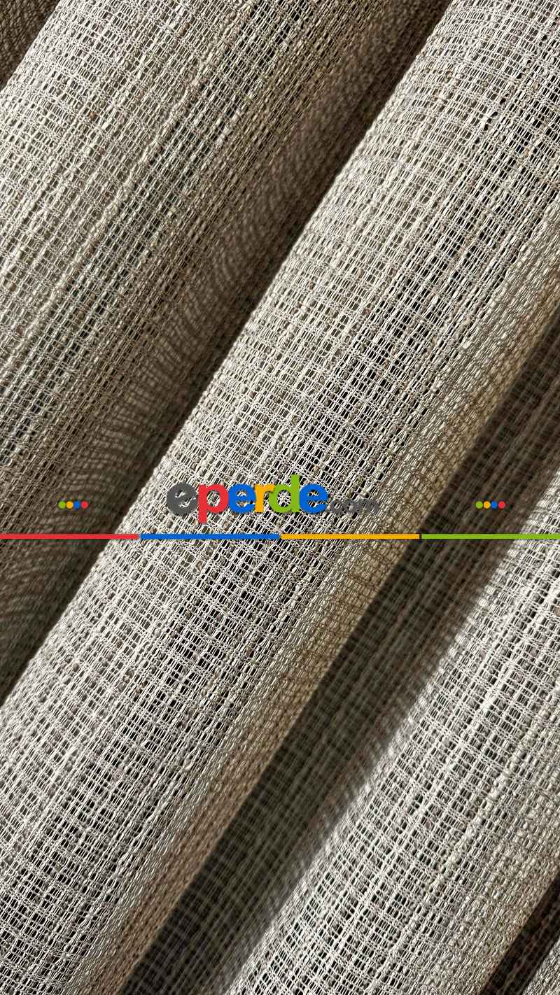 Oturma Odası - Açık Kahve Özel Dokuma, Özel İplik Keten Düz Tül Perde - Ağır Gramajlı Premium