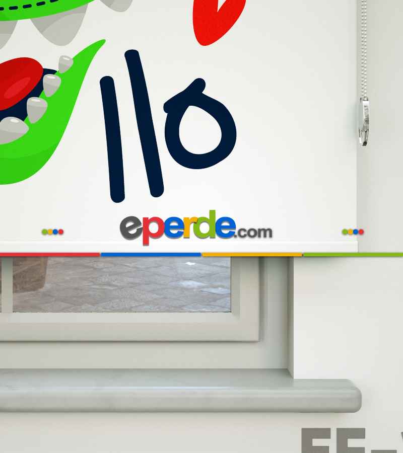 Çocuk Odası Stor Perde - Sevimli Dinazor Desenli Özel Baskılı Stor Perde- Çok Renkli