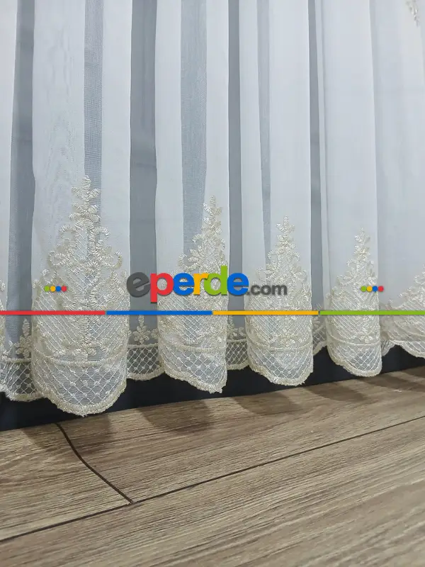 Salon - Brillant Gold Altin Sim Varakli Şehrazat model Tül Perde