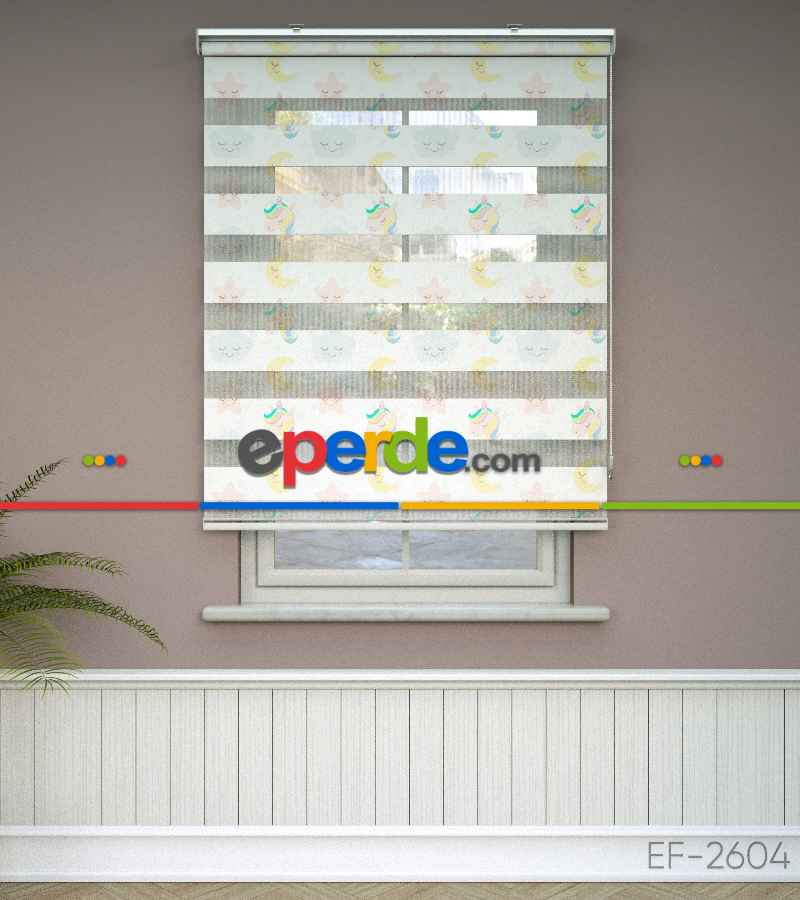 Yıldız Desenli Baskılı Zebra Perde- Çok Renkli