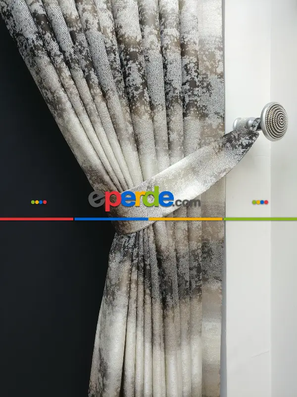 Gökkuşagı Desenli Jakar Fon Perde - Kahve