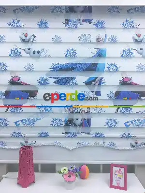 Çocuk Odası - Disney Frozen Karlar Ülkesi Baskılı Zebra Perde- Mavi