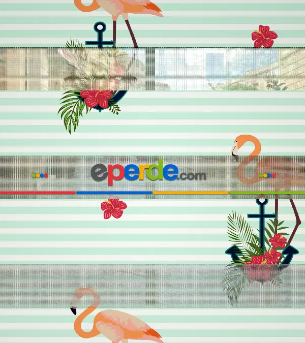 Flamingo Desenli Baskılı Zebra Perde- Çok Renkli