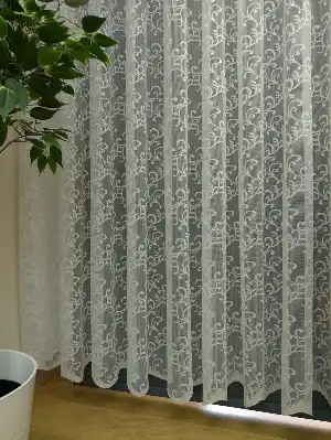 Zarif Sarmaşık Desenli Dantel Örme Tül Perde- Ekru