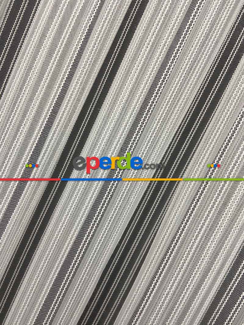 Zincir Tül Boyuna Çift Çizgili Sakallı Tül- Ekru - Kurşunlu Tül