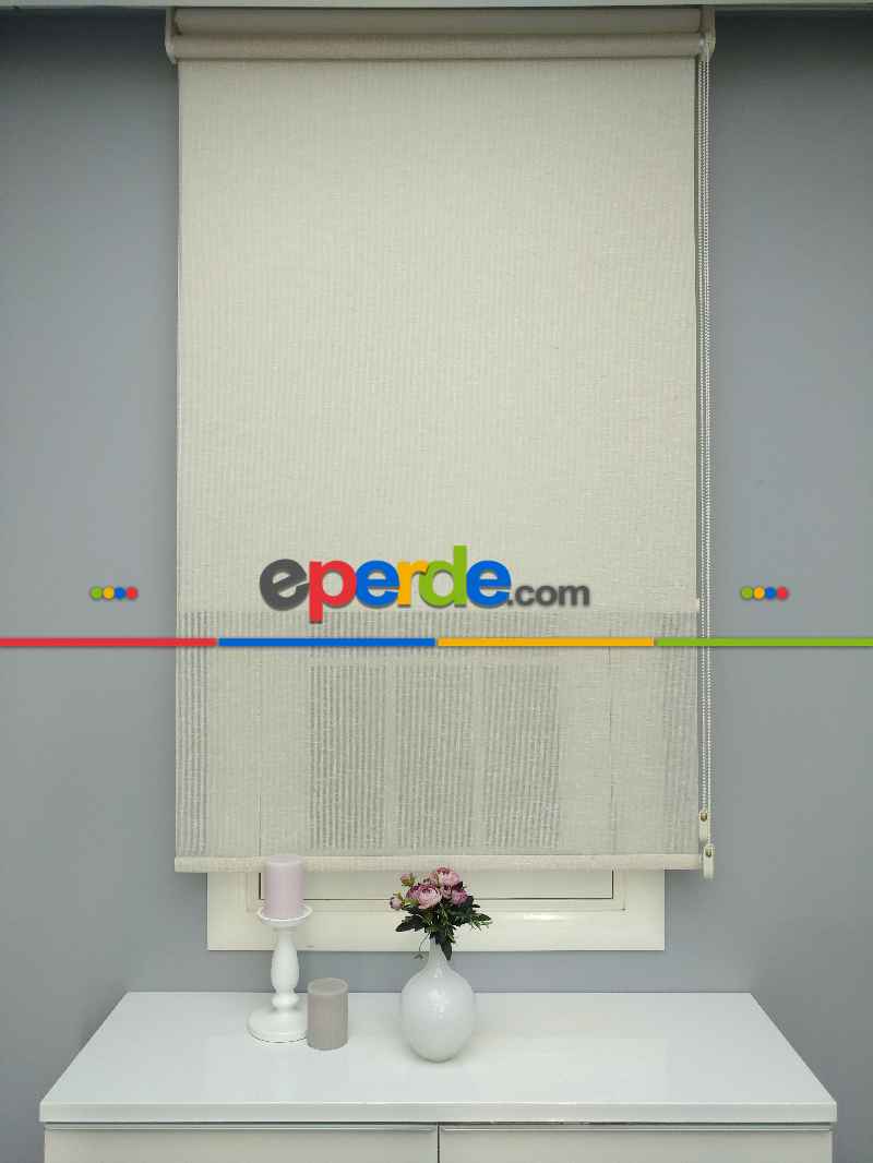 Çiftli Sistem Naturel Keten Tül Stor- Krem Koyu