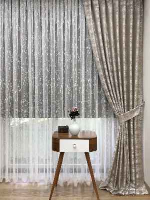 Bej - Katyonik Jakar Fon Perde- Bej