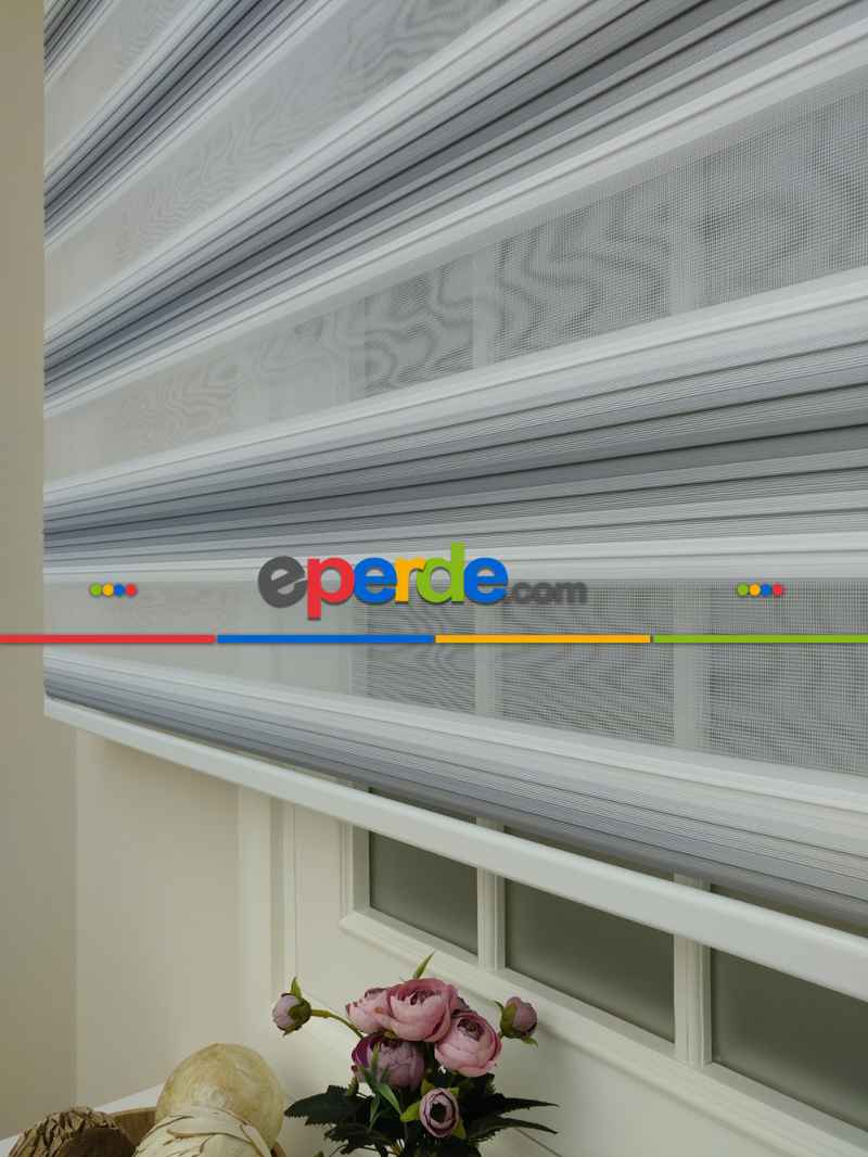 Zebra Perde - Degrade Renk Geçişli Pileli Zebra Perde- Gri Açık-gri Koyu