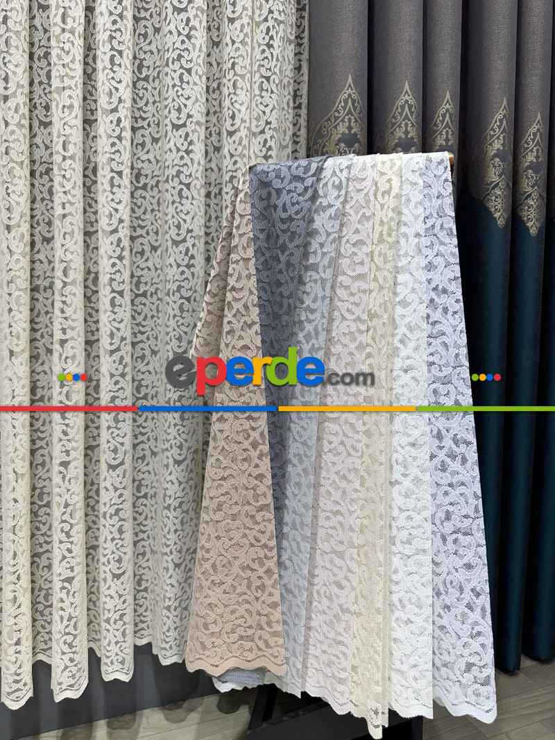 Mutfak Kaşmir Örme, Tül Perde Tek Kanat - Bej