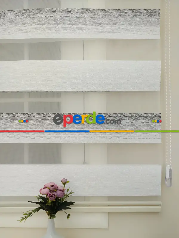 Ekru - Gri Detaylı Zebra Perde 2021 Elit- Gri-füme-antrasit-ekru