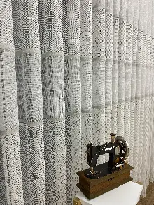 Gri Çizgili Tül Perde - Spor Desenli - Tül Perde - Örme Tül Perde - Ütü İstemeyen