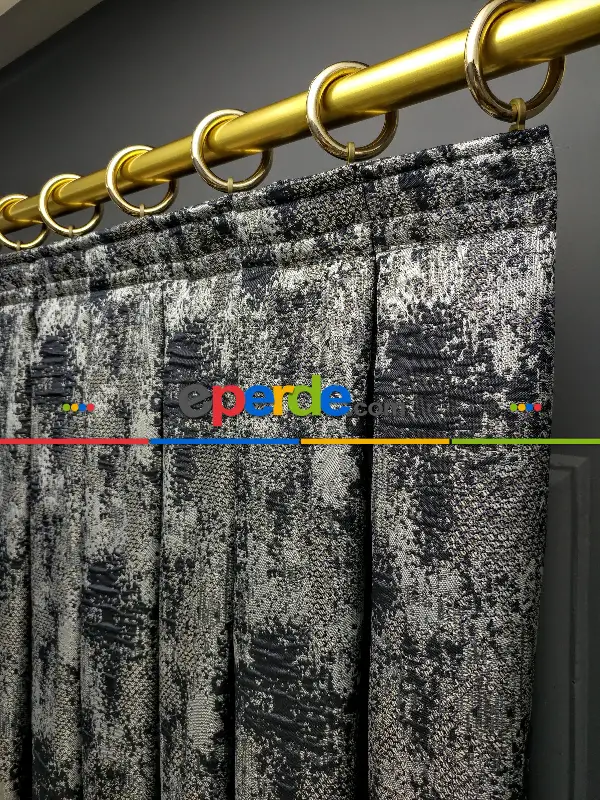 Yatak Odası Fon Patinedesenli Modern Desenli Jakarlı Fon Perde Yeni Seri 401- Lacivert-gri-füme-antrasit-füme