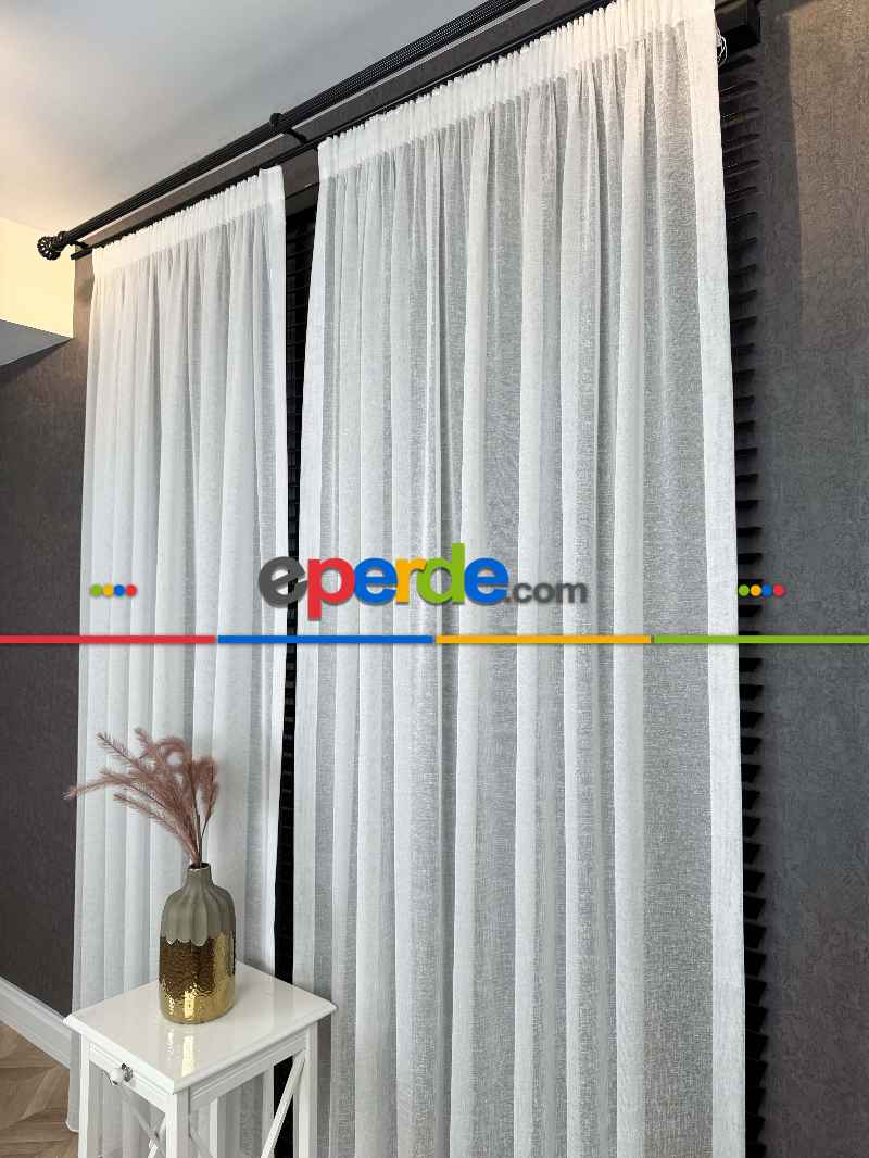 Ekru Keten Tül Perde, Büzgü Ekstraforlu