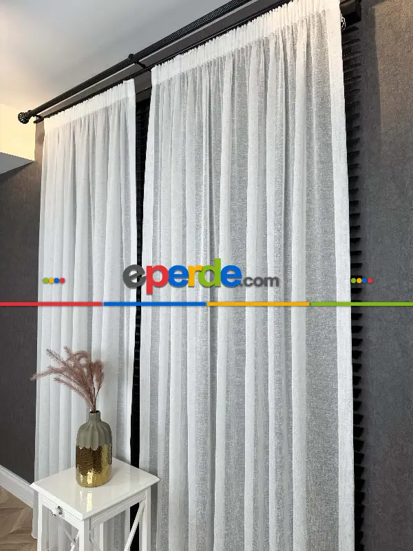 Ekru Keten Tül Perde, Büzgü Ekstraforlu