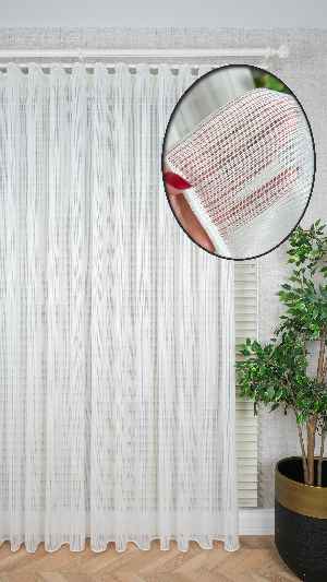 Ekru Çizgili Tül Perde, Ağır Gramajlı Premium Seri, Kurşunlu Etek