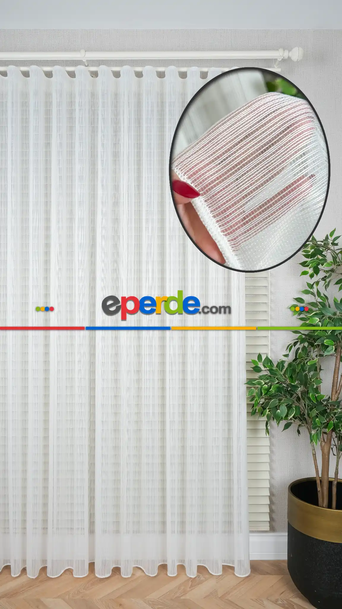 Ekru Çizgili Tül Perde, Ağır Gramajlı Premium Seri, Kurşunlu Etek