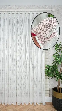 Ekru Çizgili Tül Perde, Ağır Gramajlı Premium Seri, Kurşunlu Etek