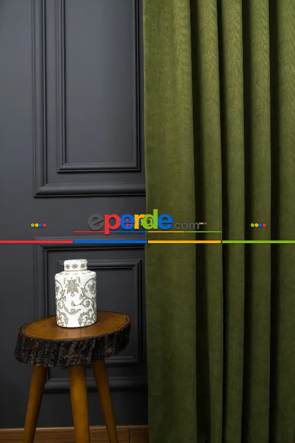 Yatak Odası Fon Perde - Düz Dökümlü Fon Perde - Koyu Yeşil