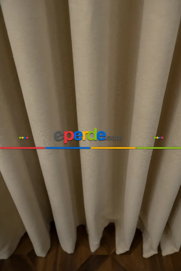 Salon - Açık Bej Rengi Düz Fon Perde En  Dökümlü Fon Perde 03