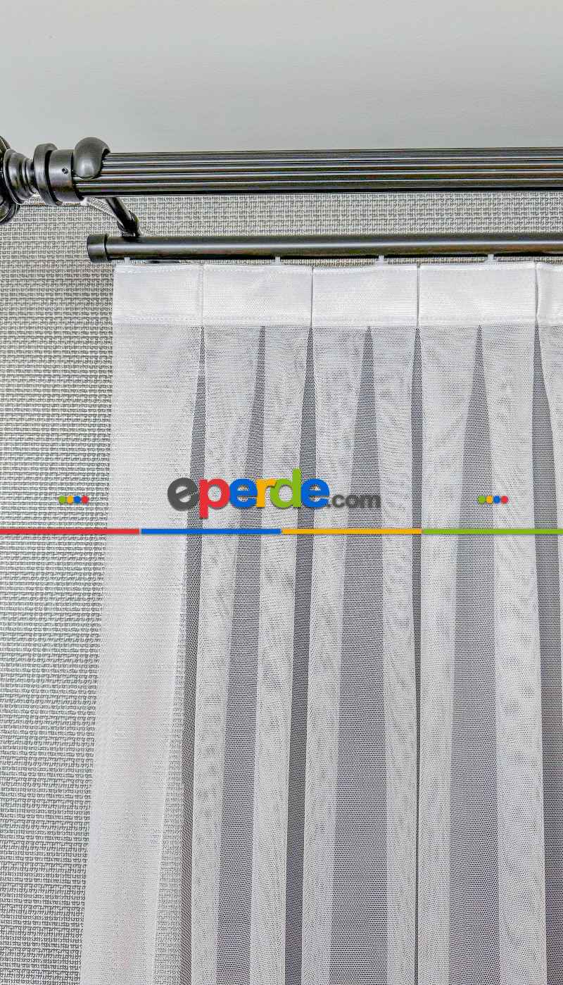 Oturma Odası - Açık Gri Grek Zemin Düz Tül Perde - Kurşunlu