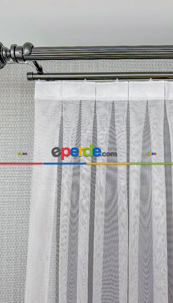 Mutfak Tül Açık Gri Grek Zemin Düz Tül Perde - Kurşunlu