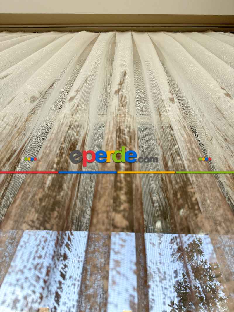 Pembe Kahverengi Degrade Geçişli Tül Perde, Fransız Örme Tül