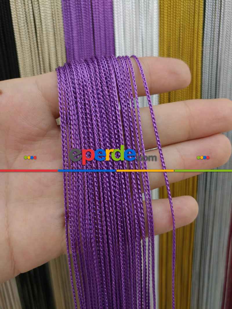 Mutfak İp Perde - Eflatun Rengi İp Perde İnce Zincir Serisi- Eflatun