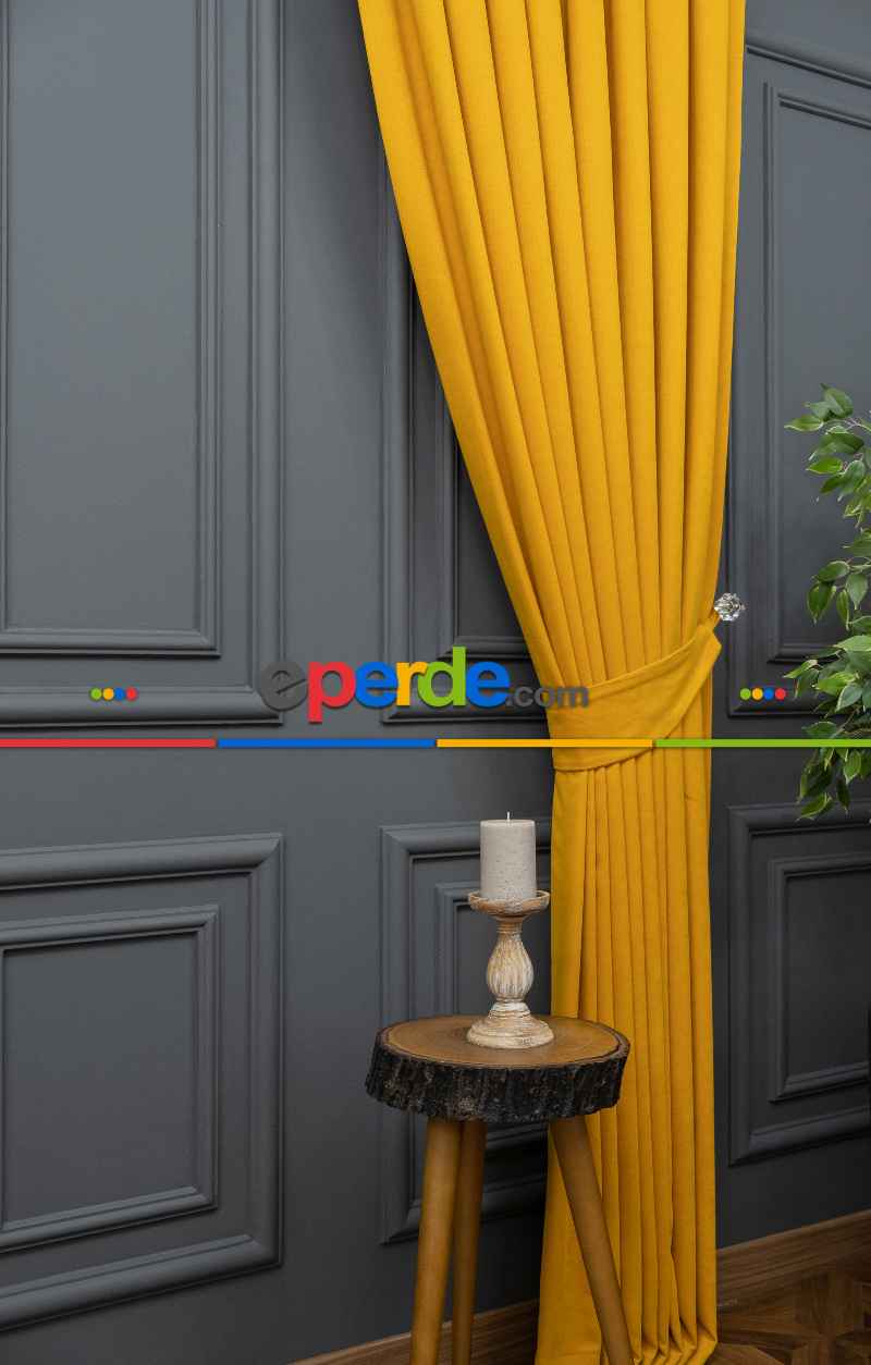Koyu Sarı Rengi Düz Fon Perde En Dökümlü Fon Perde