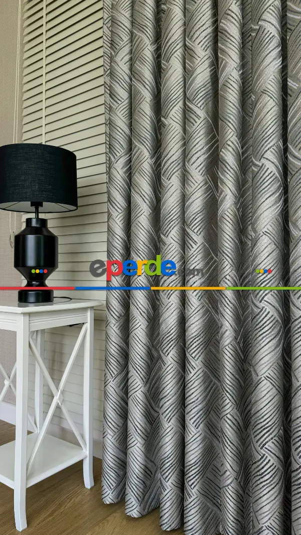 Gri / Petrol Yeşil Çizgili Desen Premium Jakar Dokuma Fon Perde